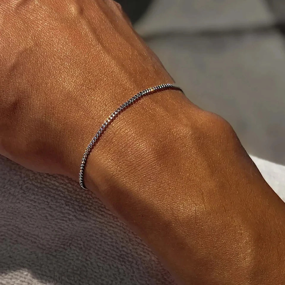Men's Stainless steel 1.8MM Minimalist Cuban chain White gold Bracelet