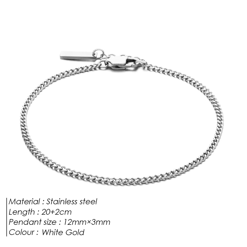 Men's Stainless steel 1.8MM Minimalist Cuban chain White gold Bracelet
