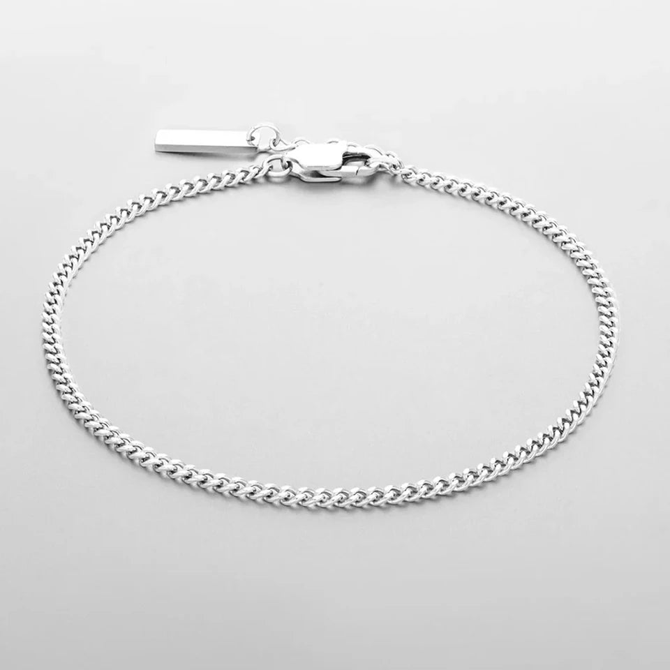 Men's Stainless steel 1.8MM Minimalist Cuban chain White gold Bracelet