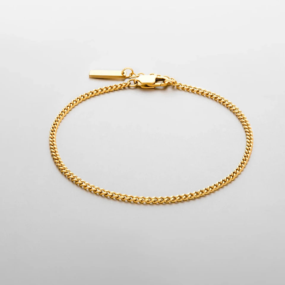 Men's Stainless steel 1.8MM Minimalist Cuban chain White gold Bracelet