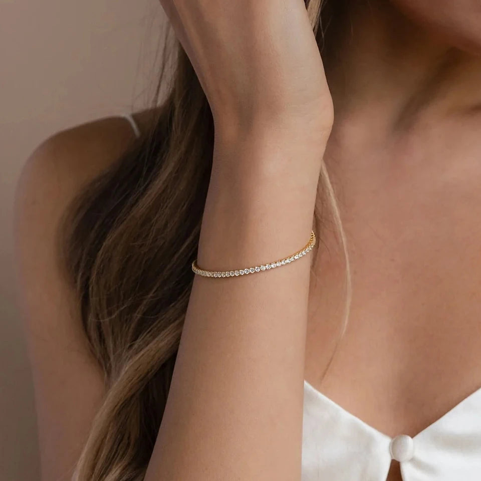 Stainless Steel Silver and Gold Tennis Bracelet