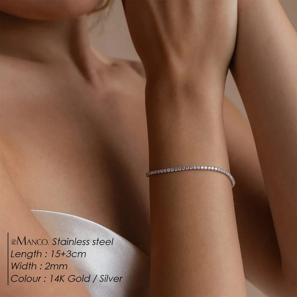 Stainless Steel Silver and Gold Tennis Bracelet