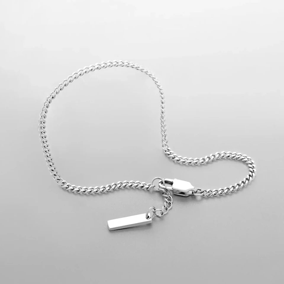 Men's Stainless steel 1.8MM Minimalist Cuban chain White gold Bracelet