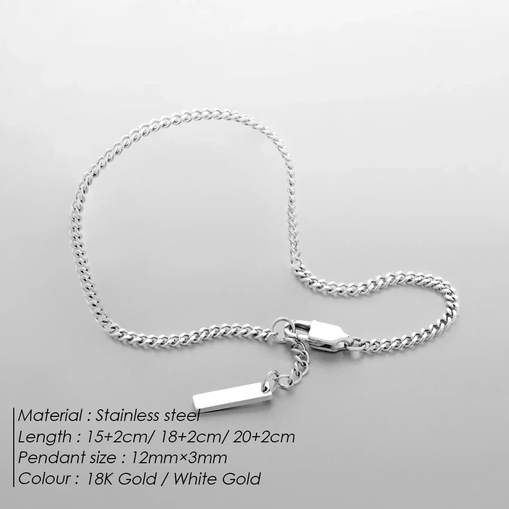 Men's Stainless steel 1.8MM Minimalist Cuban chain White gold Bracelet