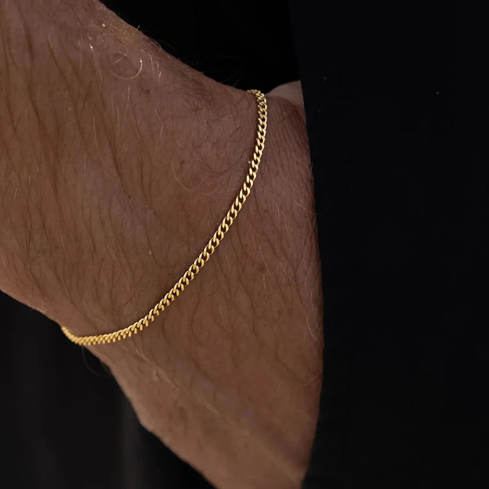 Men's Stainless steel 1.8MM Minimalist Cuban chain White gold Bracelet