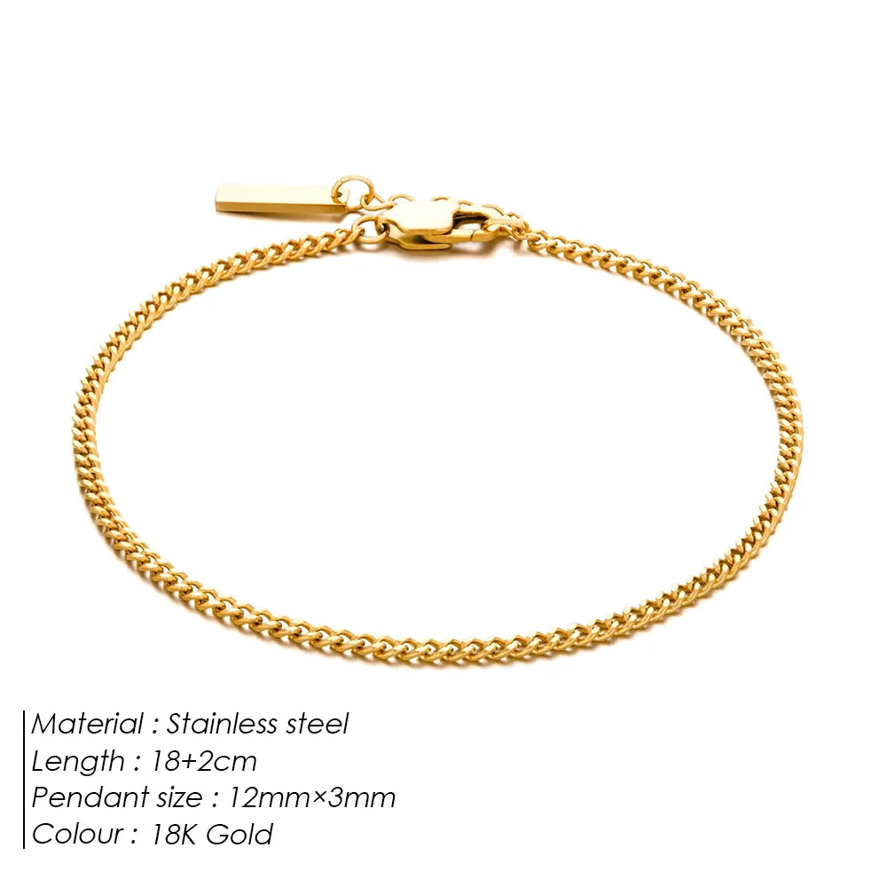 Men's Stainless steel 1.8MM Minimalist Cuban chain White gold Bracelet
