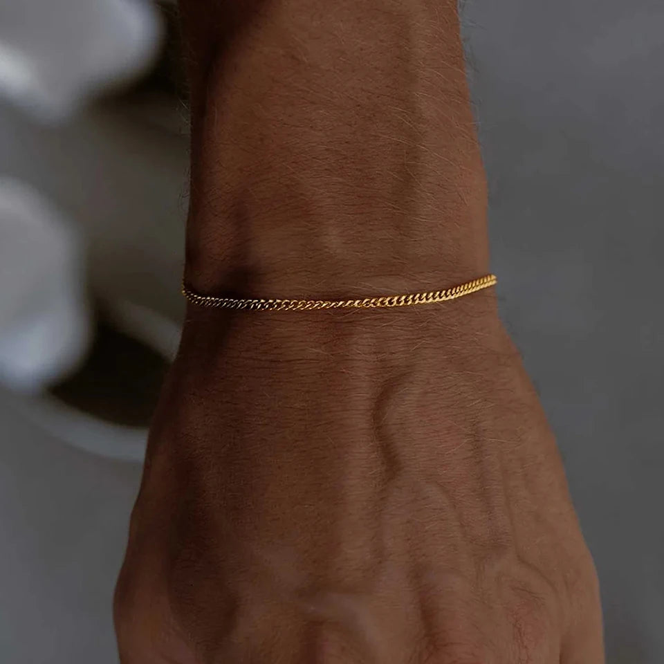 Men's Stainless steel 1.8MM Minimalist Cuban chain White gold Bracelet