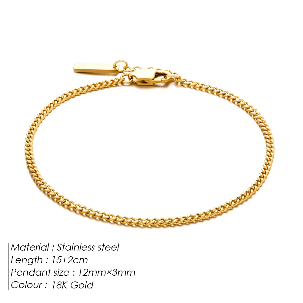 Men's Stainless steel 1.8MM Minimalist Cuban chain White gold Bracelet