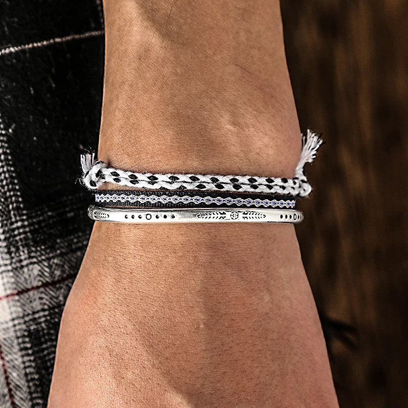 3/Set Men's Bracelets Classic 925 Silver Plated Bracelet Black White Handmade Bracelets